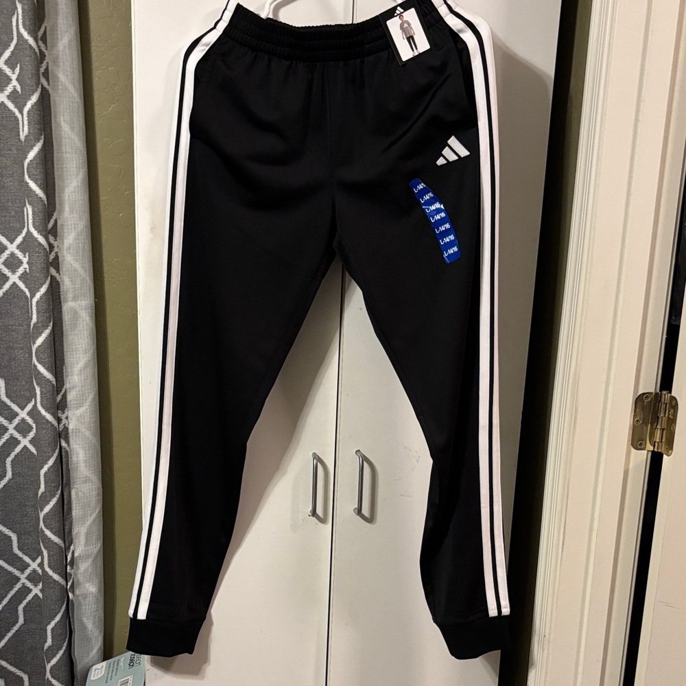 Adidas Kids Black Joggers with White Stripes NWT